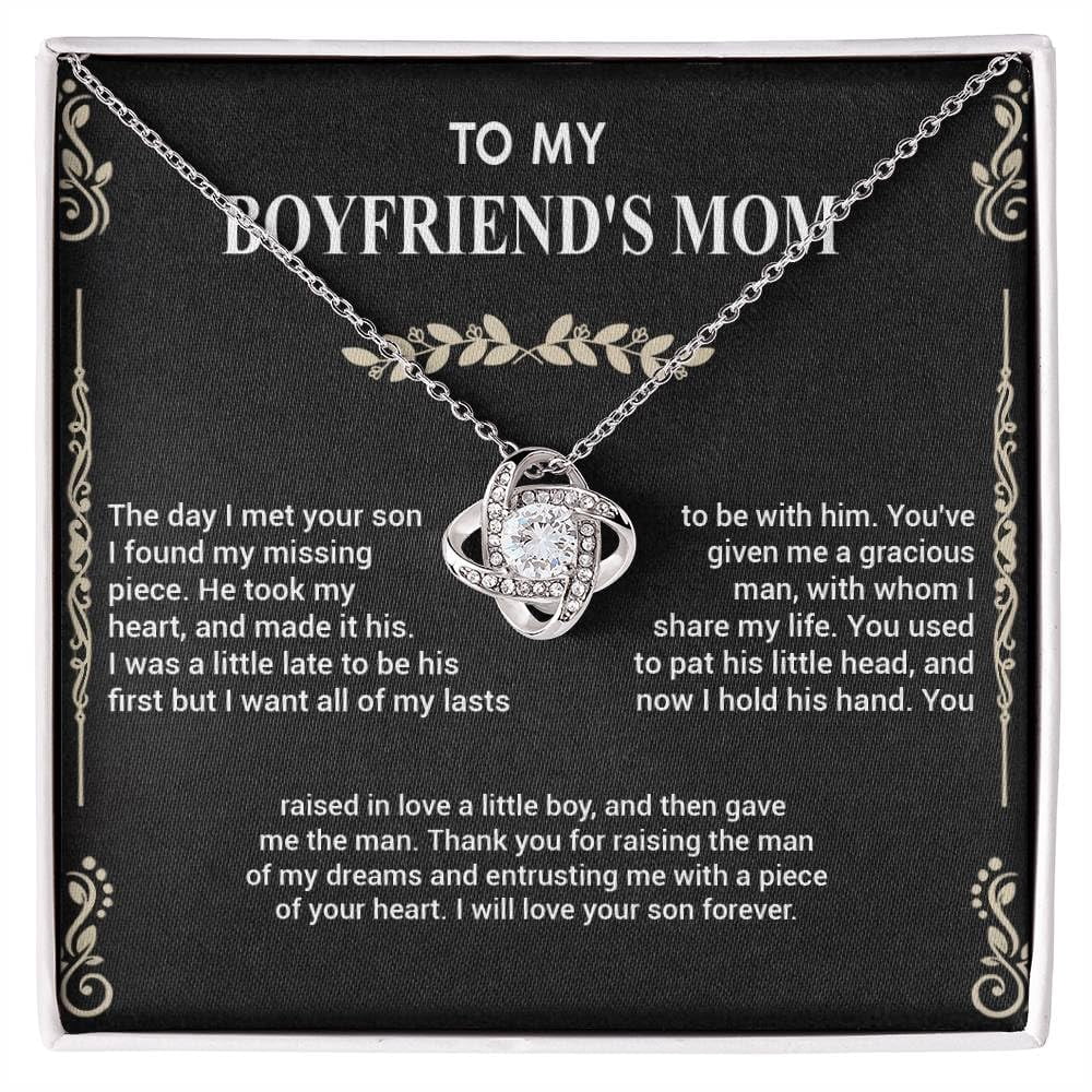 To My Boyfriend'S Mom Necklace, Boyfriends Mom From Girlfriend, Necklace For Her, Mother'S Day Birthday Boyfriends Mom With Message Card And Jewelry Box #1011, Gold Love Knot Necklace