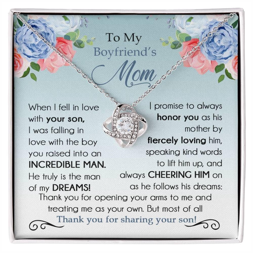 To My Boyfriend'S Mom Necklace, Boyfriends Mom From Girlfriend, Necklace For Her, Mother'S Day Birthday Boyfriends Mom With Message Card And Jewelry Box #911, Gold Love Knot Necklace
