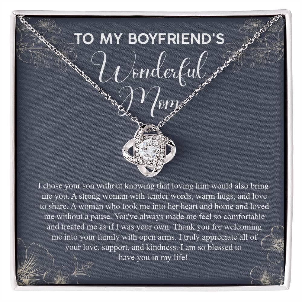 To My Boyfriend'S Mom Necklace, Boyfriends Mom From Girlfriend, Necklace For Her, Mother'S Day Birthday Boyfriends Mom With Message Card And Jewelry Box #930, Gold Love Knot Necklace