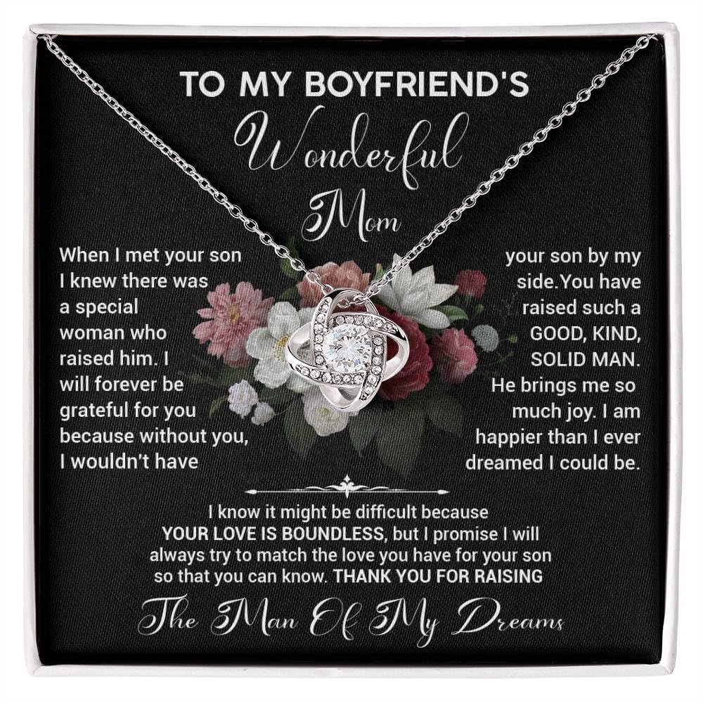 To My Boyfriend'S Mom Necklace, Boyfriends Mom From Girlfriend, Necklace For Her, Mother'S Day Birthday Boyfriends Mom With Message Card And Jewelry Box #973, White Love Knot Necklace