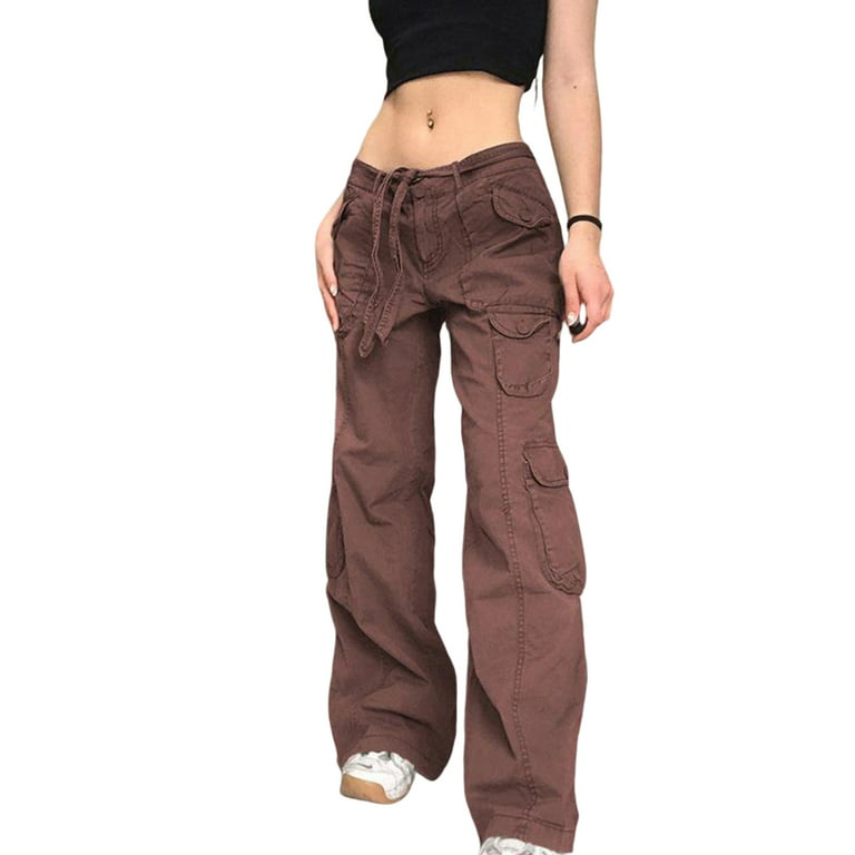 Boyfriend Style Pants with High-waisted Design Multi-Pocket for Office  School Home Leisure Time M Light Brown
