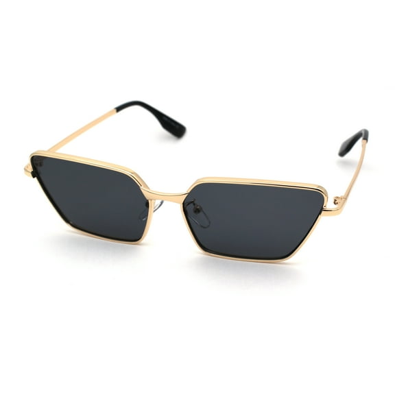 Boyfriend Style Womens Narrow Rectangular Cat Eye Sunglasses Gold Black