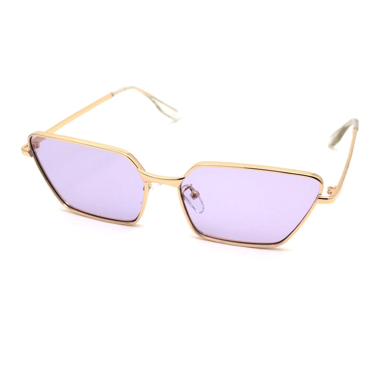 Women\'s Cat-Eye Sunglasses - Purple and Gold (1) Womens Colored Mirror Flat Panel Oversize Metal Rim Cat Eye  main image 2