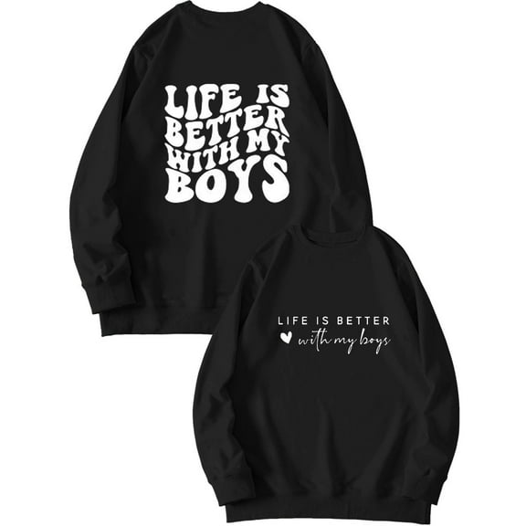 Boyfriend Sweatshirts Oversize Fit Long Sleeve Crew Neck Pullover Letter Print Cotton Sweater Tops for Women 2025 (S, Black)