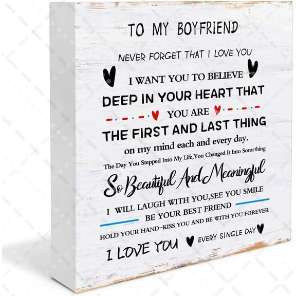 to My Boyfriend Wooden Box Sign Anniversary Birthday - Gifts for Boyfriend I Love You Gift for Him Fiance Husband Keepsake for Groom Engagement Wedding Christmas Father's Day 5x5 In