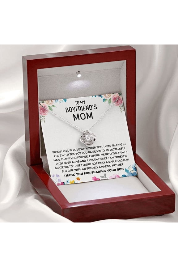 To My Boyfriends Mom Necklace, Custom Birthday Day Gift For Future Mother In Law, Mothers Day Gifts For Boyfriends Mom From Girlfriend, Love Knot Necklace with Message Card and LED Box