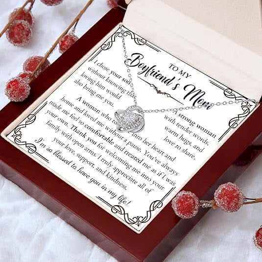 To My Boyfriends Mom Necklace Gift, Love Knot Necklace with Personalized Card, Valentines Day Gift for Boyfriend's Mom, Christmas Gift Future Mother In Law