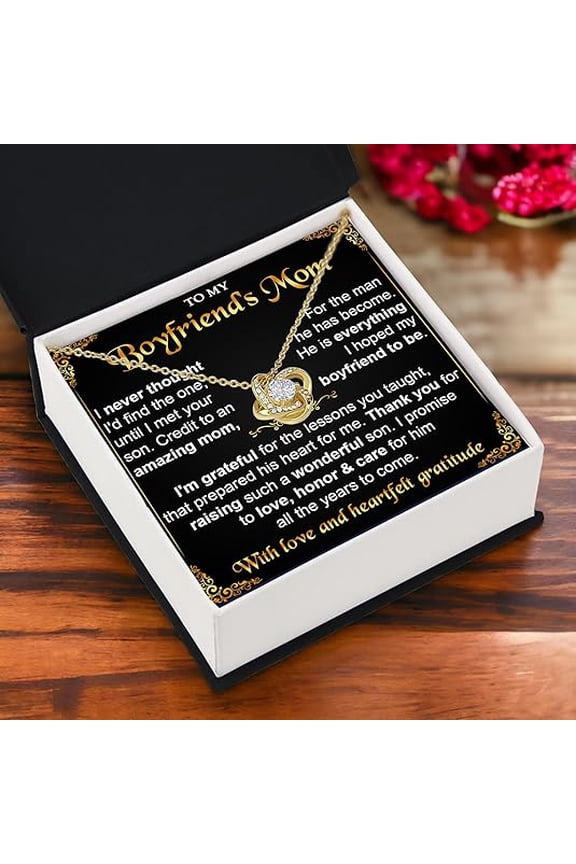 To My Boyfriends Mom Necklace Gift, Valentines Day Gift for Boyfriend's Mom, Christmas Gift Future Mother In Law, Love Knot Necklace with Personalized Card