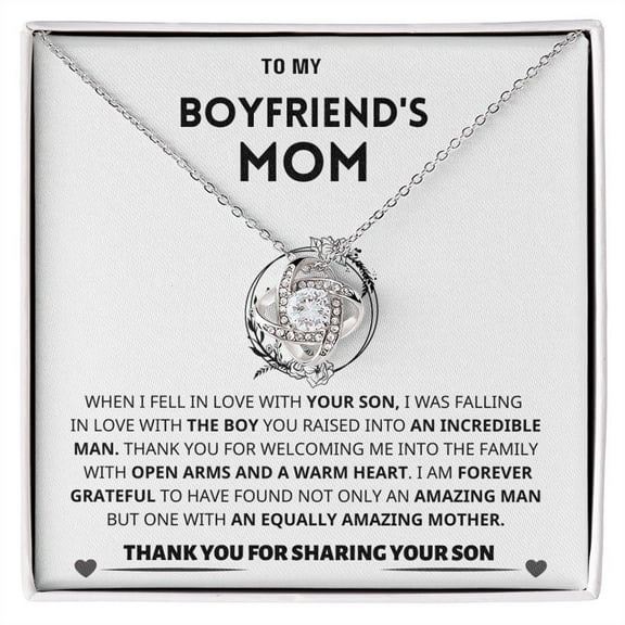 To My Boyfriends Mom Necklace, Mothers Day Gifts For Boyfriends Mom From Girlfriend, Custom Birthday Mother's Day Gifts For Mother In Law, Love Knot Necklace with Gift Box
