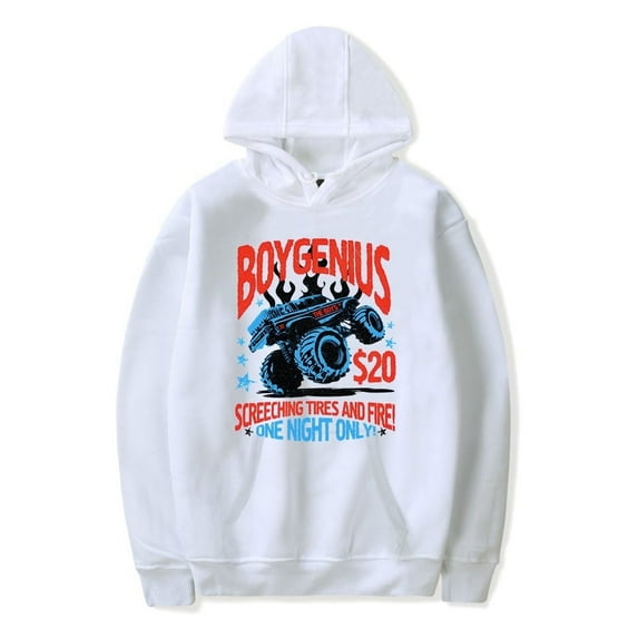 Boygenius Popular Graphic Print Merch Hoodies - Unisex Cotton Long Sleeve Pullover, Hooded Trendy Casual Streetwear Sweatshirt for Men Women,L,White