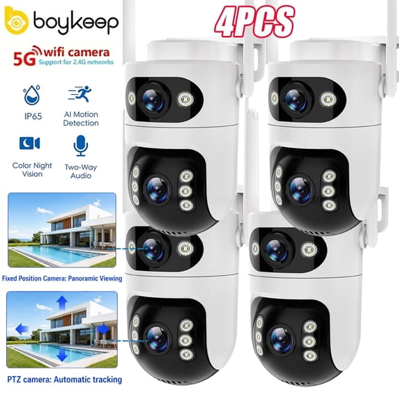 Boykeep Dual Lens 2K Security Camera, Full-Scene Coverage, Night Vision, Two-Way Audio, Dual-Band WiFi, Cloud & Local Storage