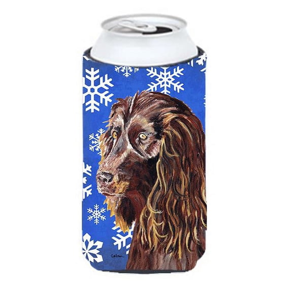 Boykin Spaniel Blue Snowflake Winter Tall Boy bottle sleeve Hugger - 22 To 24 oz.