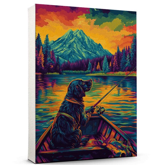 Boykin Spaniel Dog Fishing Canvas – Funny Boykin Spaniel Dog Playing Fishing Canvas Wall Art for Sports Lovers, Pet Lovers, Home Decor