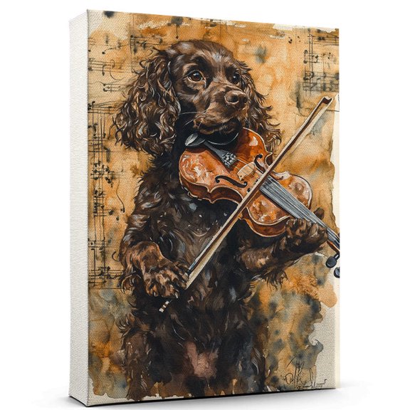 Boykin Spaniel Dog Stretched Canvas Size 8x12 – Violin Theme Dog Art for Wall, Boykin Spaniel Dog Playing Violin Wall Art, Dog Lover Canvas Decor