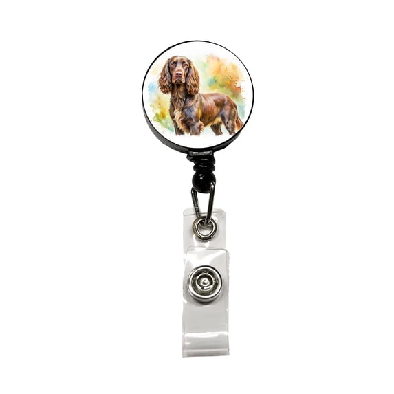Boykin Spaniel Dog Watercolor Style Retractable Reel ID Badge Key Card Name Tag Holder with Clip