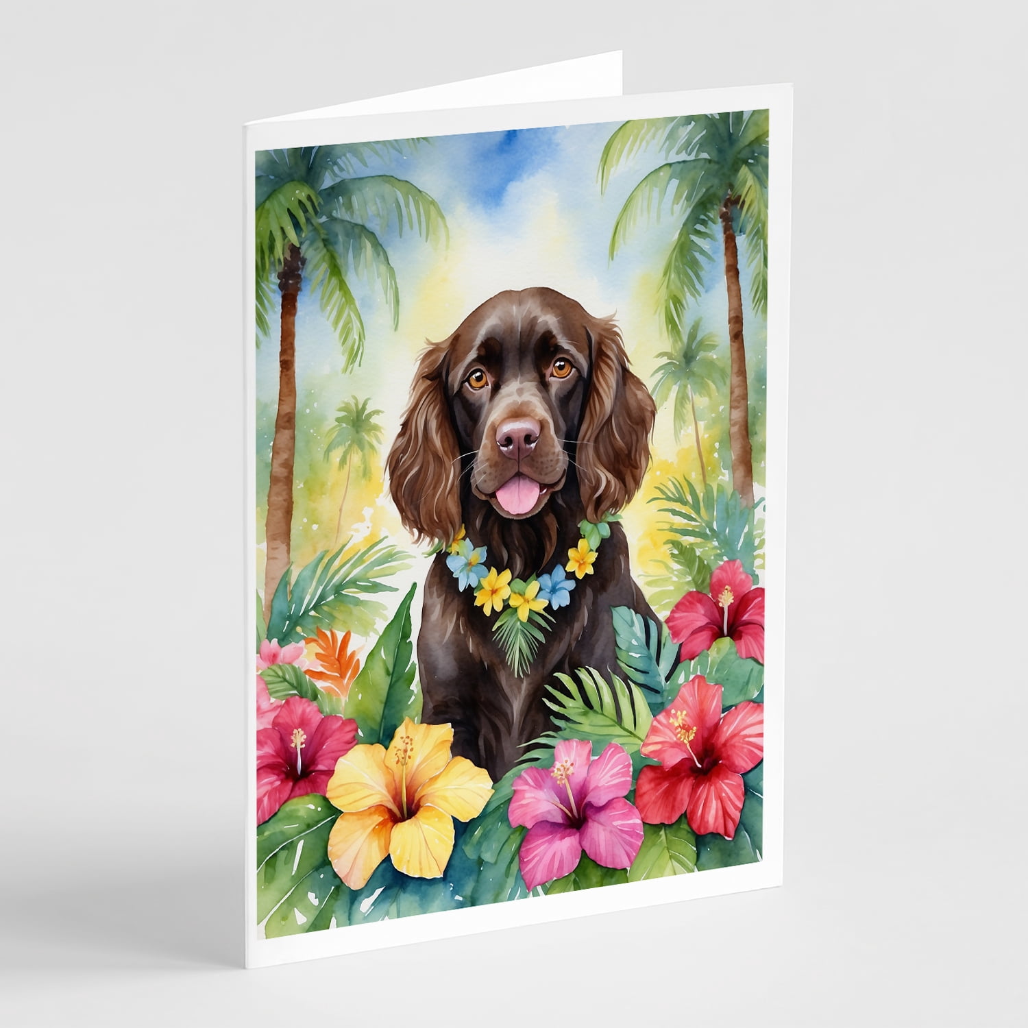 Boykin Spaniel Luau Greeting Cards Pack of 8 7 in x 5 in