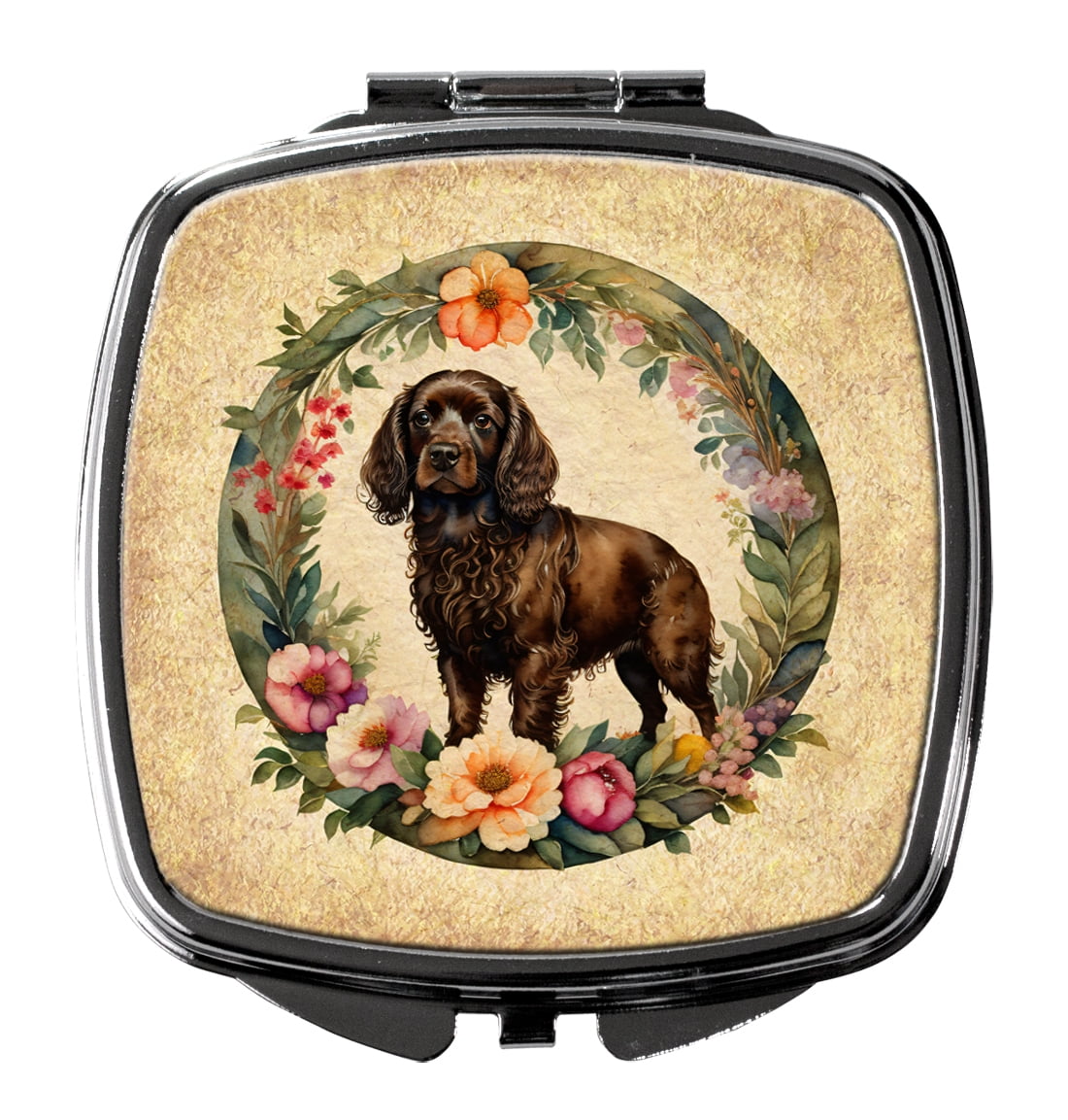 Boykin Spaniel and Flowers Compact Mirror 2.75 in x 3 in