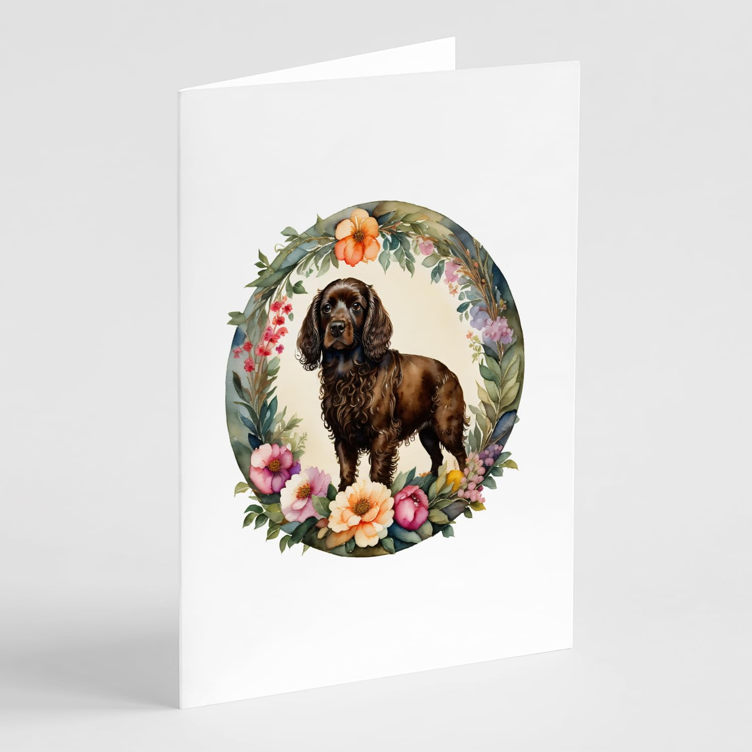 Boykin Spaniel and Flowers Greeting Cards and Envelopes Pack of 8 7 in x 5 in