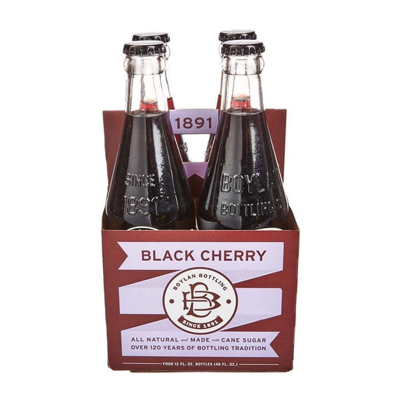 Boylan Bottling Co Black Cherry Soda, 12 Fl Oz Bottles, 4 Pack