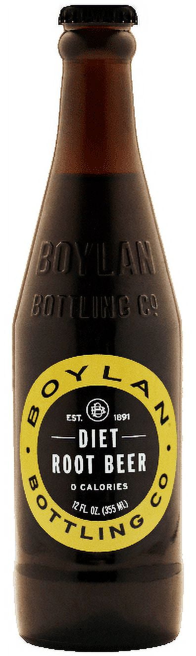 Boylan Bottling Pure Cane Sugar Soda Pop, Diet Root Beer, 12 oz Glass Bottles (Pack of 12)