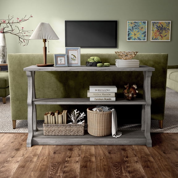 Ruff 2-Shelf Wood Console Table, Vintage Gray Oak