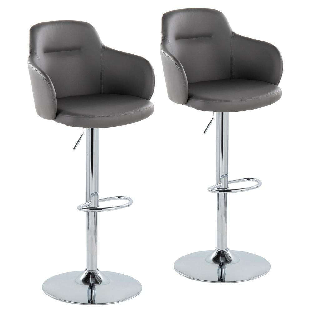 Boyne Gray Faux Leather Adjustable Swivel Bar Stool Set