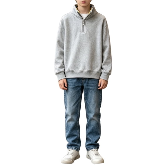Boys 1/4 Zip Pullover Sweatshirt Girls Long Sleeve Drop Shoulder Mock Neck Sweat Shirt Classic Stand Collar Sweater Outerwear