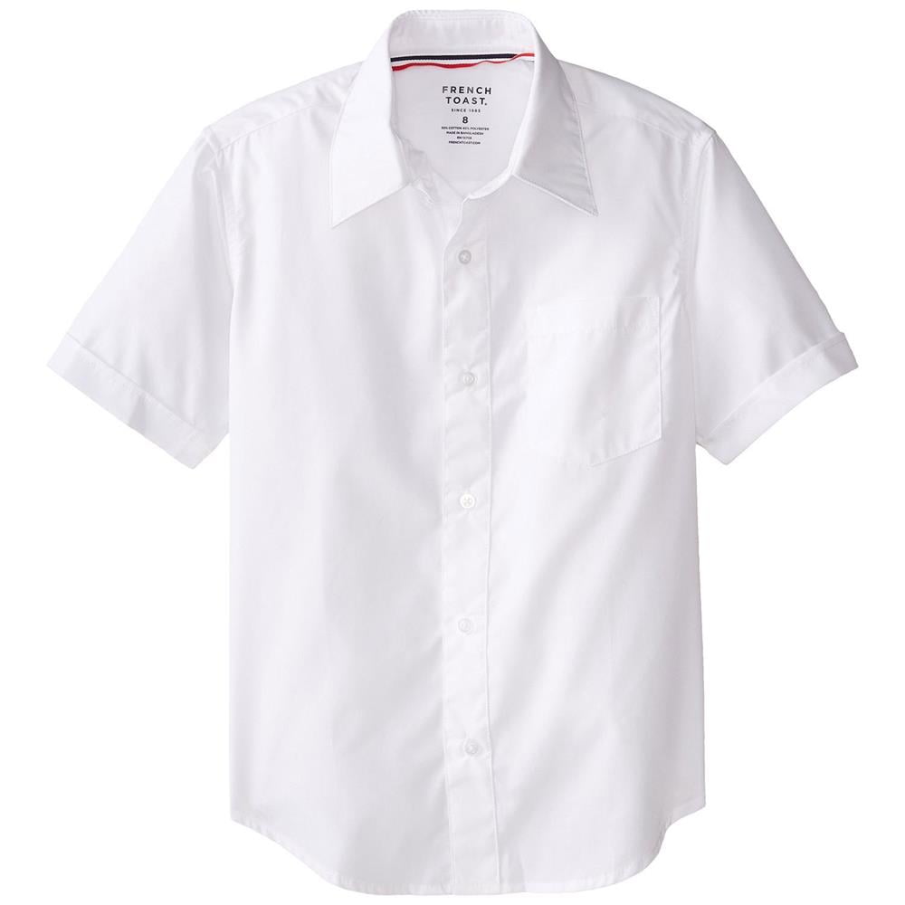 Boys' 100% Cotton Non-Iron White Dress Shirt – Pinpoint Button Cuff Husky Fit By Adonis Shirts
