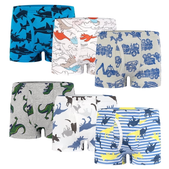 Boys 100% Cotton Boxer Briefs,Toddler Kids Soft Underwear Dinosaur Shark Truck Patterns Briefs 6-Pack Aged 2-8 Years