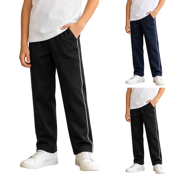 Boys 100% Cotton Sweatpants Baggy Wide Leg Active Running Sweat Pants with Pockets and Side Strip Elastic Waist Joggers Kids Back to School Clothes