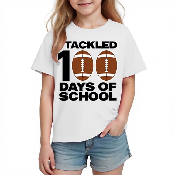 Boys 100 Days of School Shirt Football Theme I Tackled 100th Day T-Shirt for Kids Soft Cotton White Age 3-10 Years,Size 5 T