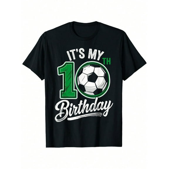 Boys' 10th Birthday Soccer Celebration T-Shirt - Soft, Breathable Cotton, Comfort Fit Short Sleeve Tee For Youngsters - Perfect Gift, 10 Years Old, Tees, Best Gift