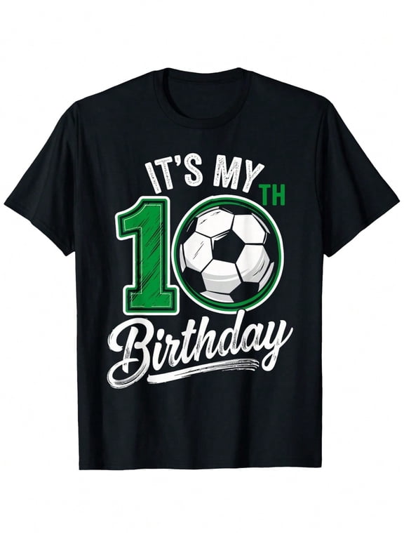 Boys' 10th Birthday Soccer Celebration T-Shirt - Soft, Breathable Cotton, Comfort Fit Short Sleeve Tee For Youngsters - Perfect Gift, 10 Years Old, Tees, Best Gift