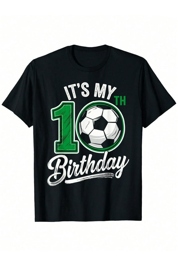 Boys' 10th Birthday Soccer Celebration T-Shirt - Soft, Breathable Cotton, Comfort Fit Short Sleeve Tee For Youngsters - Perfect Gift, 10 Years Old, Tees, Best Gift