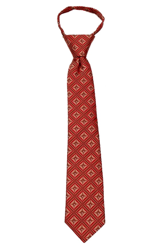 Boys 14 inch Pre Made Pattern Geometrics Stripe Designer Zipper Necktie