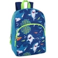 thumbnail image 1 of 15"L Playful Printed Backpack with Padded Shoulder Straps and Front Zipper Pocket for Camp, Traveling & Commuting in Surfing Sharks, 1 of 6