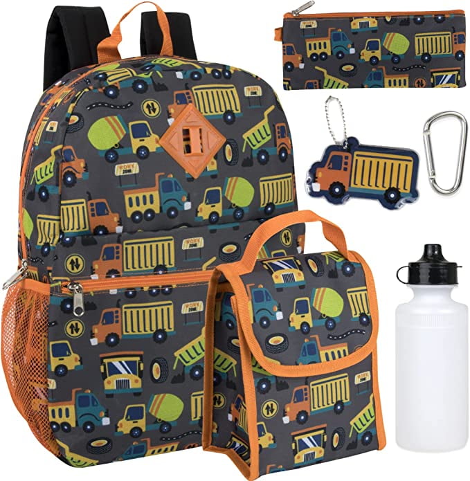 Boys 16"L 6 in 1 Backpack with Matching Lunch Bag, Pencil Case, Water