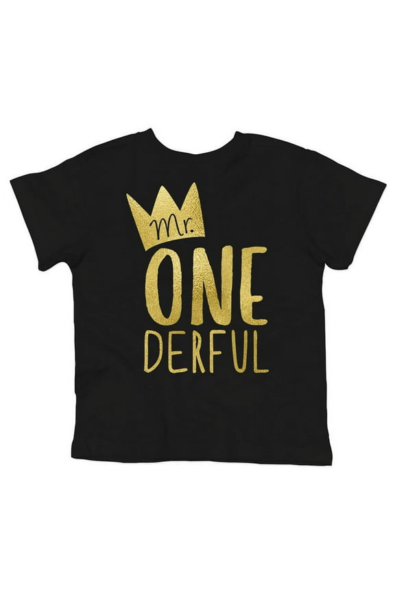 Boys 1st Birthday Outfit Mr One-Derful Tee Shirt for Boys 1st Birthday Shirt Gold on Black Short Sleeve