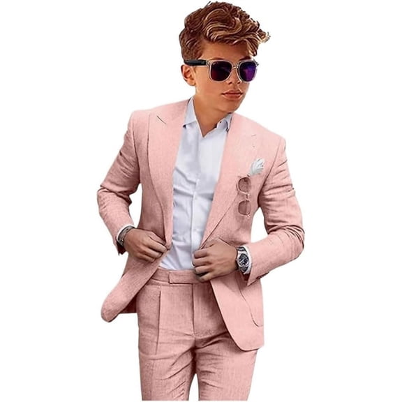 Boys 2 PC Boys Summer Suit for Beach Wedding Kids Linen Suit Boys Ring Bearer Outfit