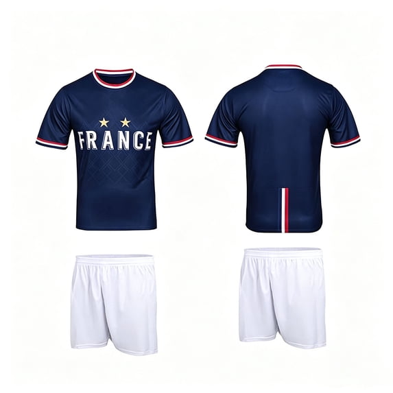 Boys 2-Pack Jersey Soccer Outfits France Mesh Basketball Shorts Two Piece Activewear Outfit For Sportswear Shirt and Shorts Set 3-14 Years