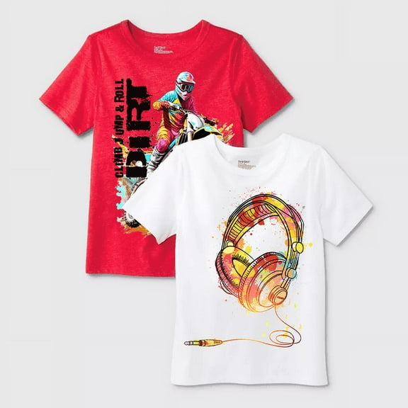 Boys 2-Pack Short Sleeve Music Climb Jump and Roll Graphic T-Shirt Size 8