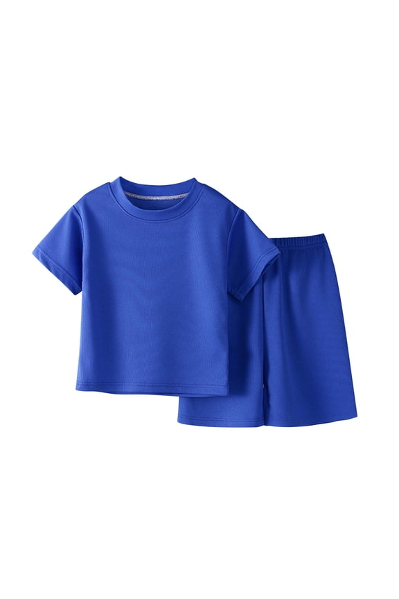 Boys 2-Piece Active Set with Pockets: Short Sleeve Tee & Shorts - Moisture Wicking Polyester - Blue (Sizes 1-14),Size 1-2 T