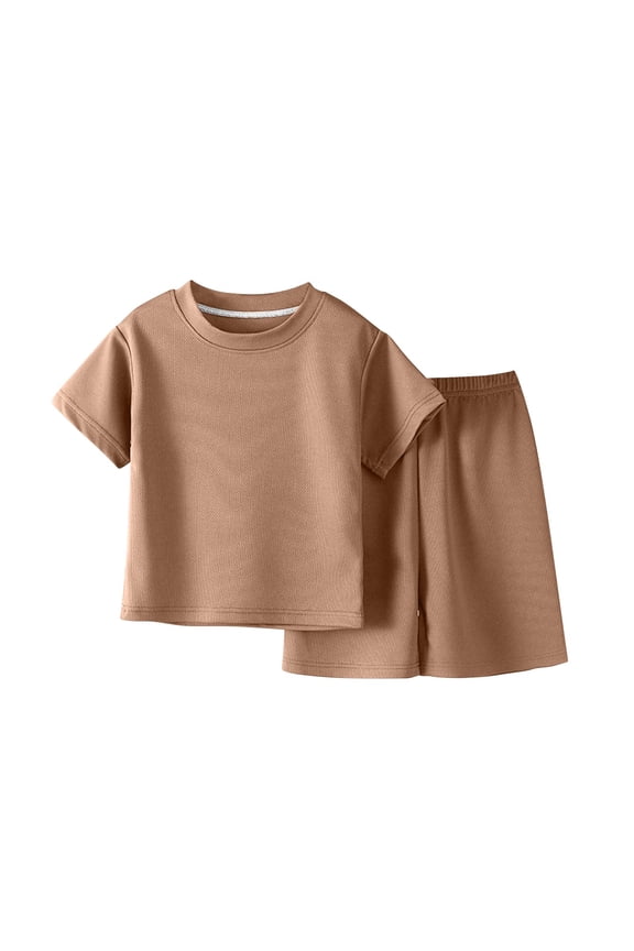 Boys 2-Piece Active Set with Pockets - Short Sleeve Tee & Shorts - Moisture Wicking Polyester - Coffee (Sizes 1-14),Size 7-8 T