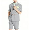 thumbnail image 1 of Boys 2-Piece Double Breasted Suit Set: Blazer & Shorts for Wedding Prom Slim Fit Peak Lapel Lightweight, 1 of 6