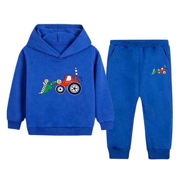 Boys 2 Piece Fall Outfits Cute Cartoon Printed Long Sleeve Hoodie Sweatpants Set, Toddler Boy Winter Spring Clothes for Kids, Blue 3-4 Years