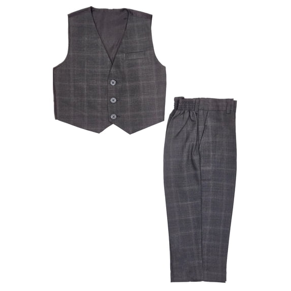 Boys 2-Piece Formal Vest & Suit Pants Outfit Set, Sizes: 2T to 16 (Charcoal Plaid)
