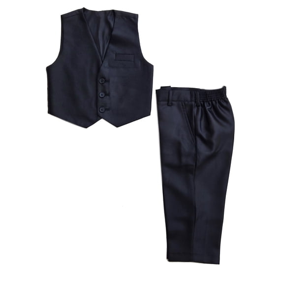 Boys 2-Piece Formal Vest & Suit Pants Outfit Set, Sizes: 2T to 16 (Shiny Leather-Look Black)