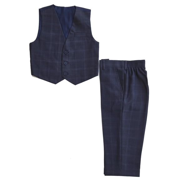 Boys 2-Piece Formal Vest & Suit Pants Outfit Set, Sizes: 2T to 16 (Slate Navy Plaid)