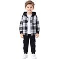 thumbnail image 1 of Boys 2 Piece Hooded Plaid Outfit Set, Long Sleeve Button Shirt and Striped Jogger Pants for Kids 3-7 T, 1 of 9
