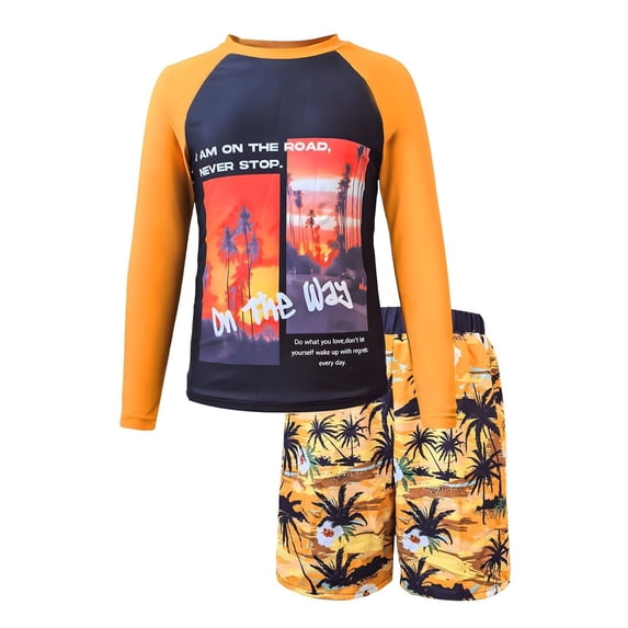 Boys 2 Piece Long Sleeve Rash Guard Swimsuit Set UPF 50+ Sun Protection ...